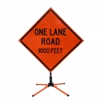 Roll Up Sign & Stand - 48 Inch Reflective One Lane Road 1000 Feet Roll Up Traffic Sign